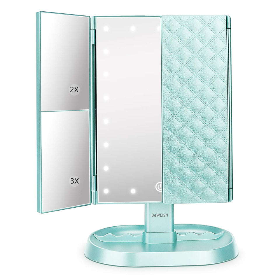 Deweisn trifold mirror front view with 21 LEDs for precise makeup application