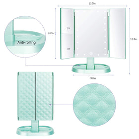 Deweisn trifold mirror side view showing slim profile and bright lighting for detailing