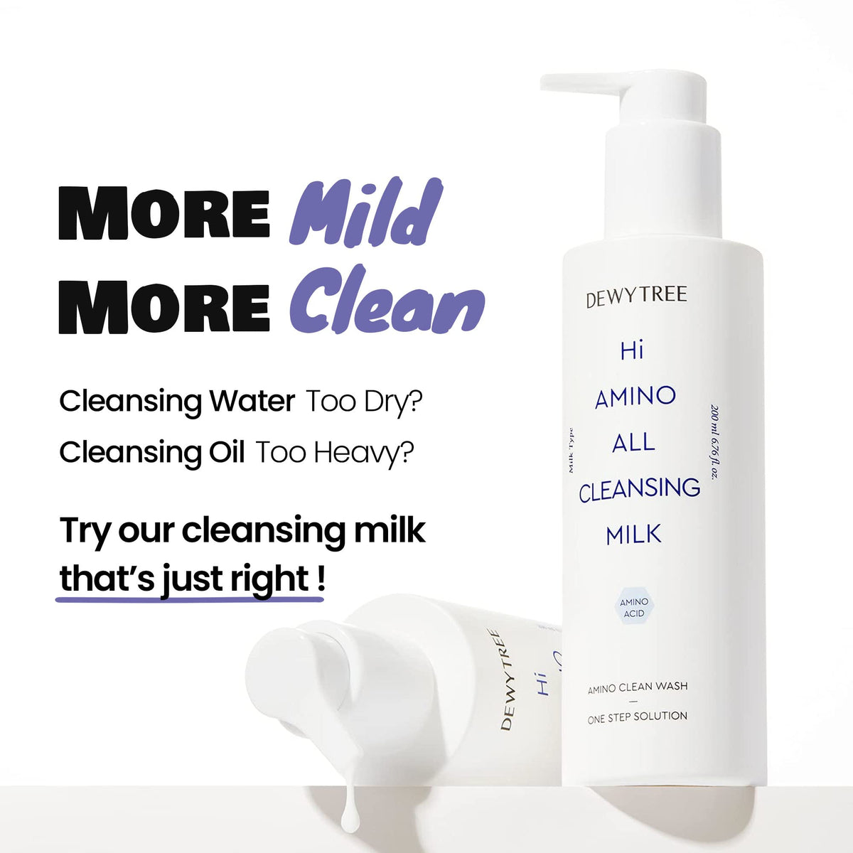 Dewytree Hi Amino All Cleansing Milk makeup-removal effectively lifts makeup residues.
