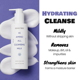Dewytree Hi Amino All Cleansing Milk rich-cream-texture nourishes skin during cleansing.