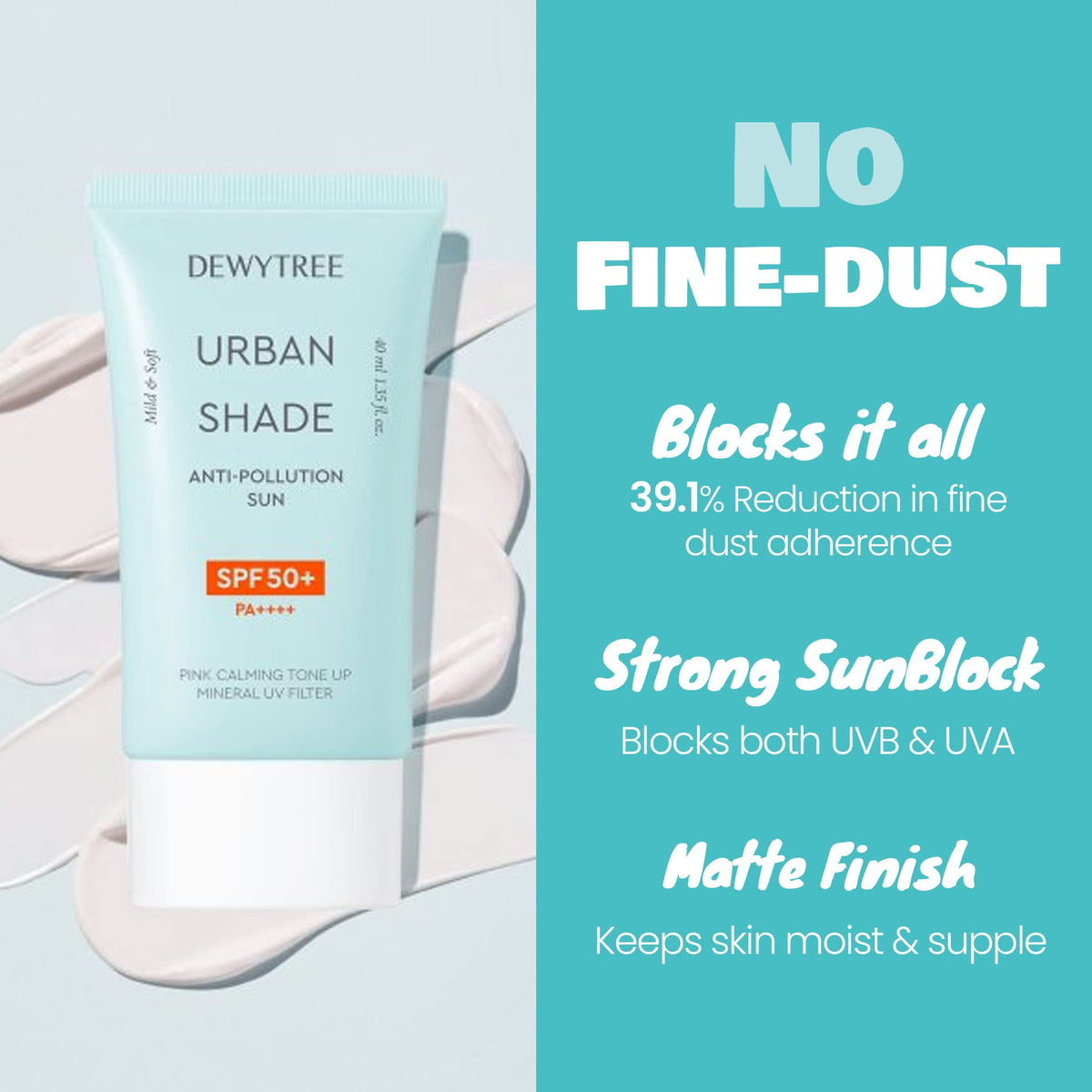 DEWYTREE Urban Shade SPF50 PA tube highlighting pink tone-up for natural glow