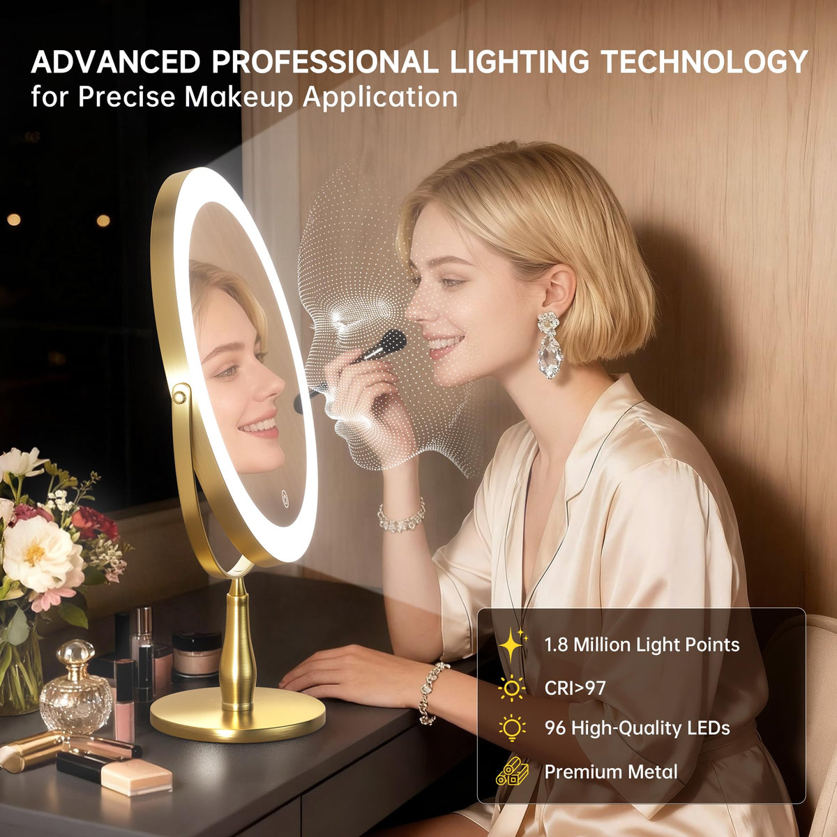 DEXHOM mirror rotated to show 360-degree swivel for flexible angles.
