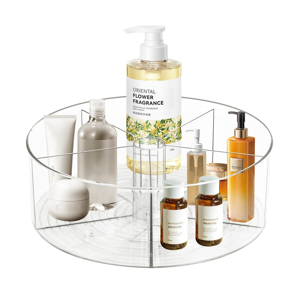 Dezzer 360° rotating makeup organizer, top view for easy access.