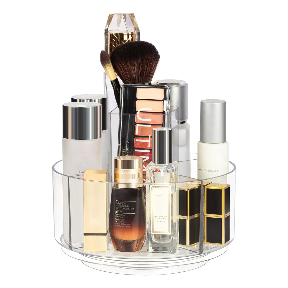 Dezzer 360° rotating makeup organizer on vanity for easy cosmetic access