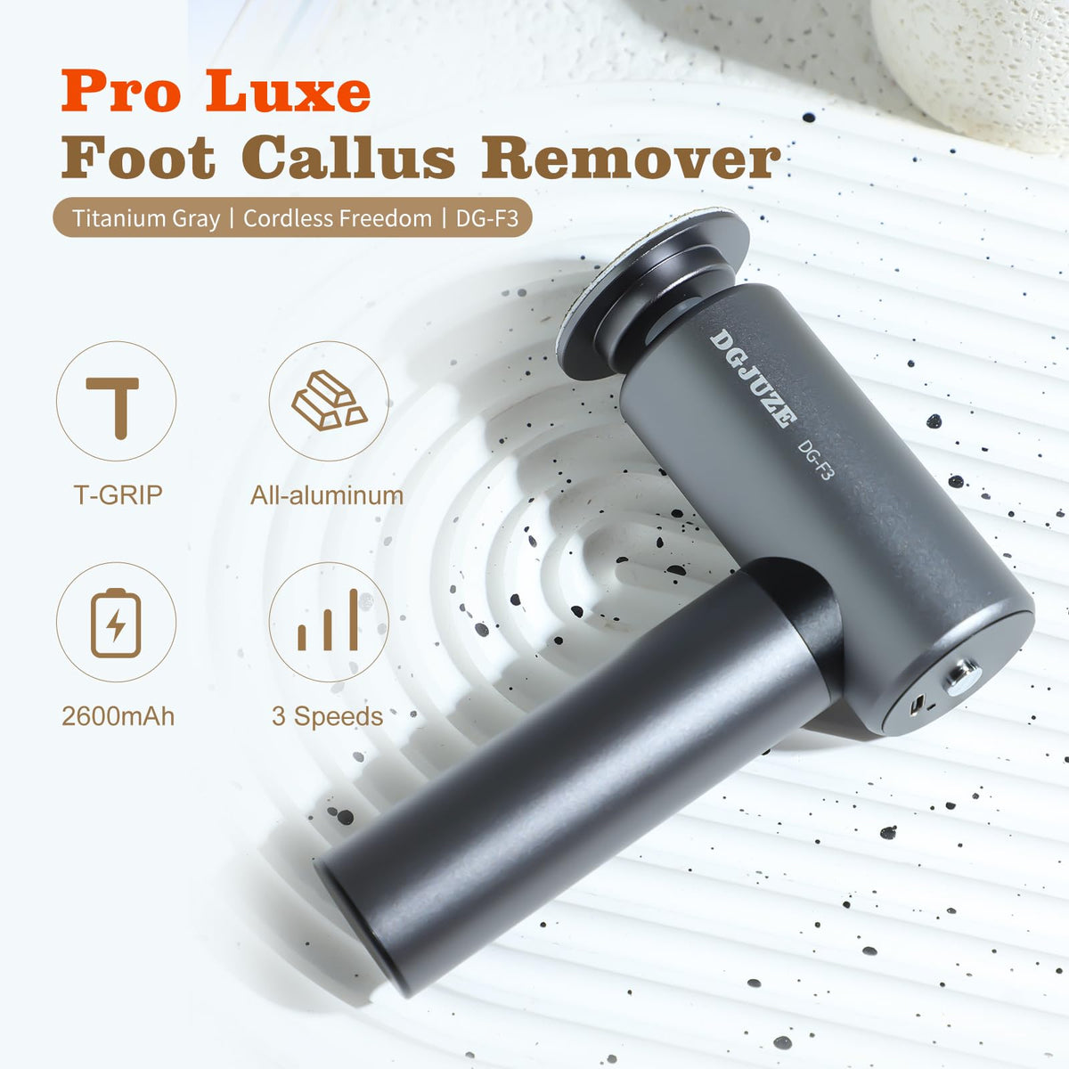 DGJUZE foot file with 3 speeds for gentle to strong callus care
