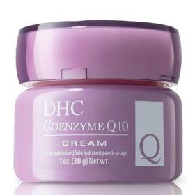 DHC Coenzyme Q10 Cream tube closeup, fragrance-free hydration for dry skin.