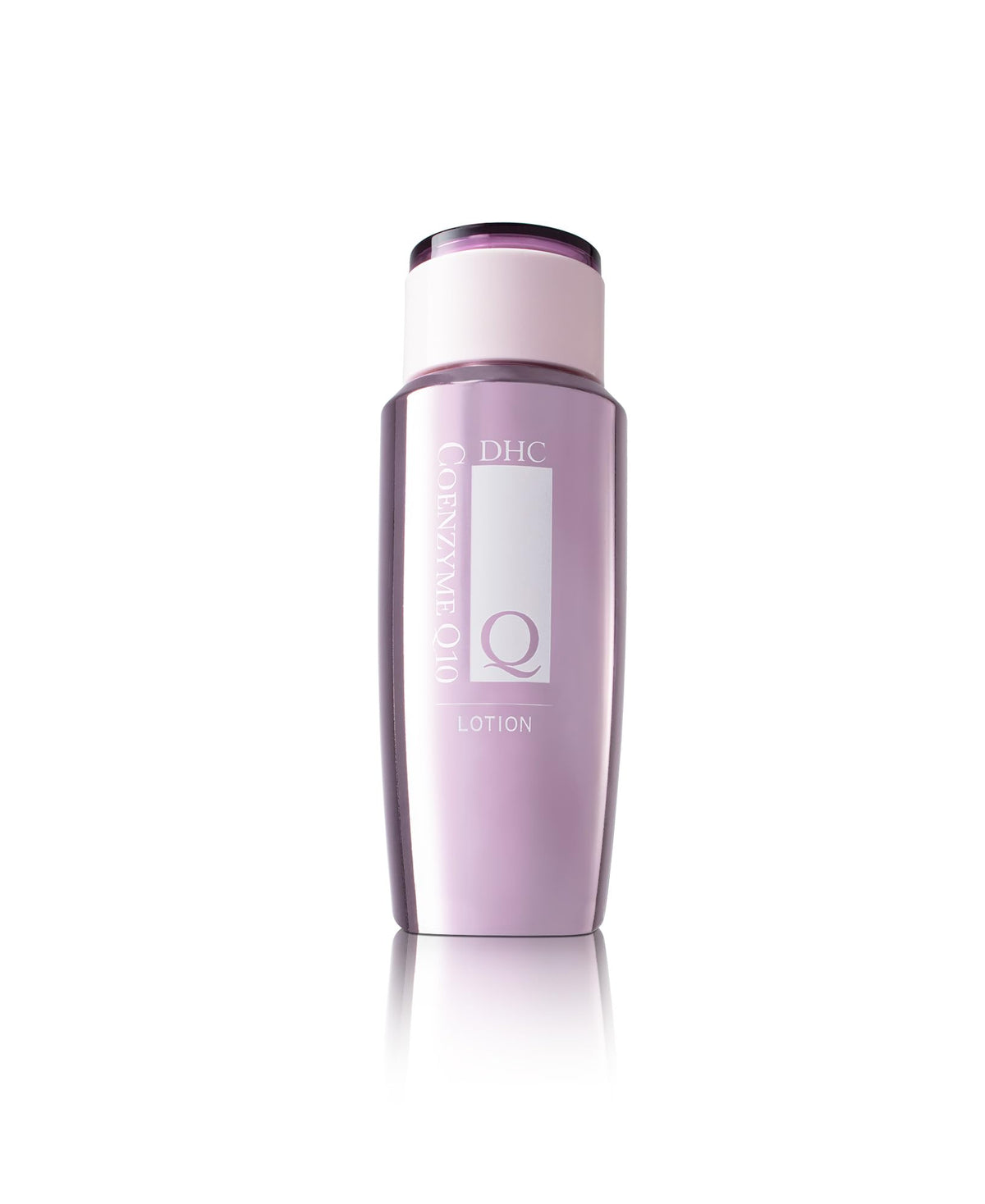 DHC CoQ10 Lotion bottle close-up highlighting fragrance-free hydration for all skin types.