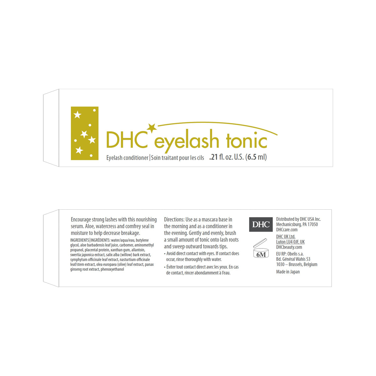 DHC Eyelash Tonic box view highlighting two-pack packaging.