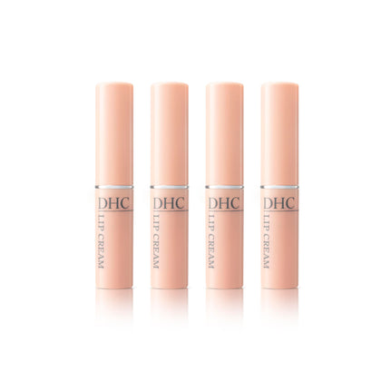DHC Lip Cream four-pack bottles show a sleek, ultra-moisturizing balm for daily lips.