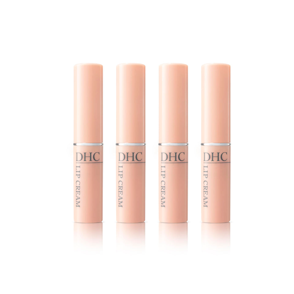 DHC Lip Cream four-pack bottles show a sleek, ultra-moisturizing balm for daily lips.