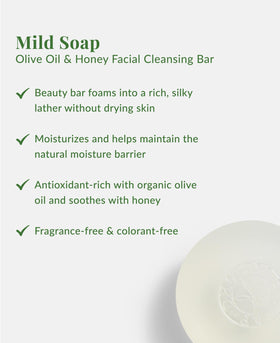 DHC Mild Soap bar close-up as creamy lather forms during cleansing.