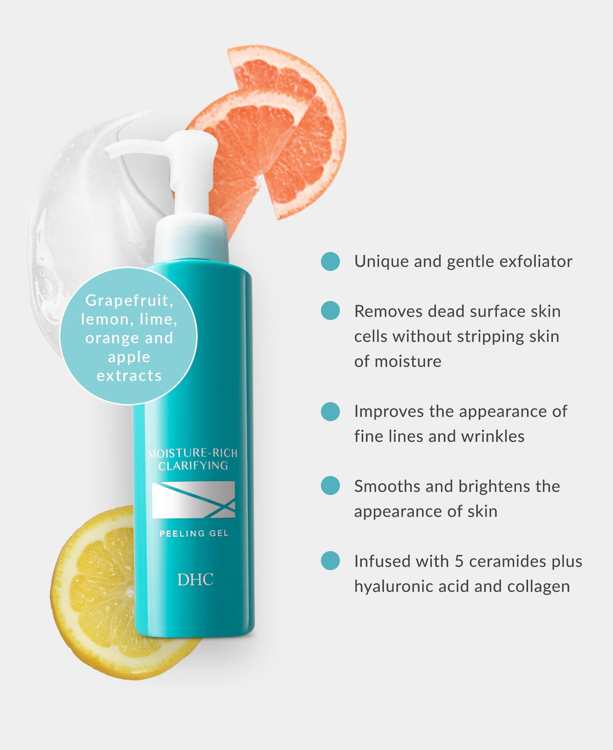 DHC peeling action image shows tiny particles rolling away dull skin.