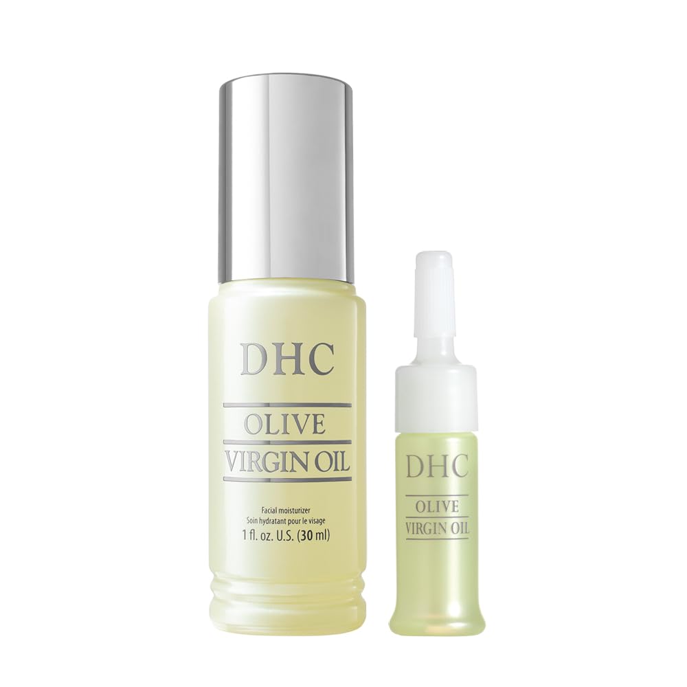 DHC Olive Virgin Oil bottle on a clean vanity for daily hydration