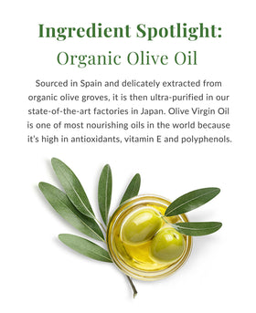 Close-up of DHC Olive Virgin Oil texture showing smooth absorption