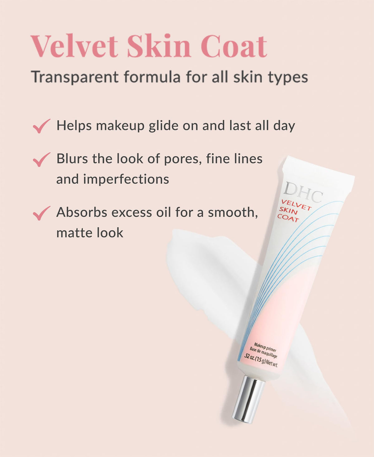 DHC Velvet Skin Coat matte finish controls shine for long-wear results