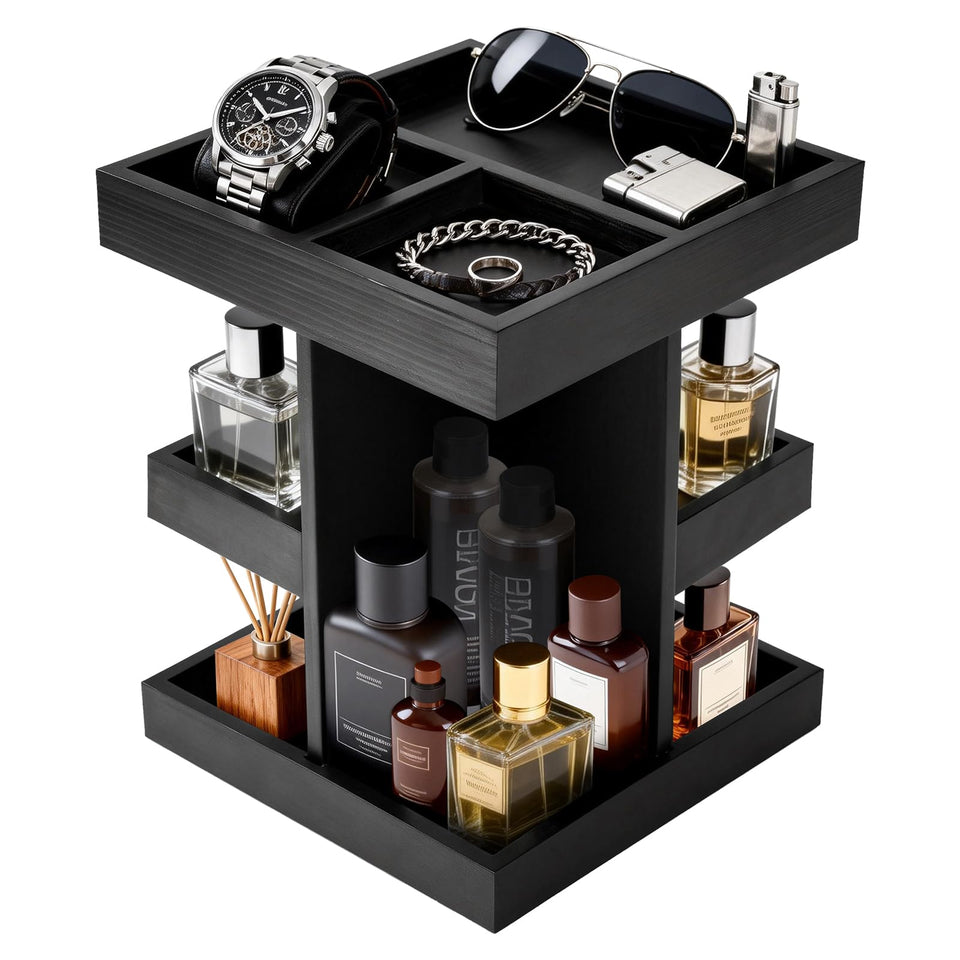 DHLANROY Cologne Organizer with rotating base for easy fragrance access.