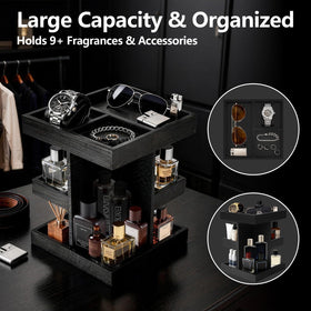 DHLANROY multi-compartment display holds 10+ bottles and accessories neatly.