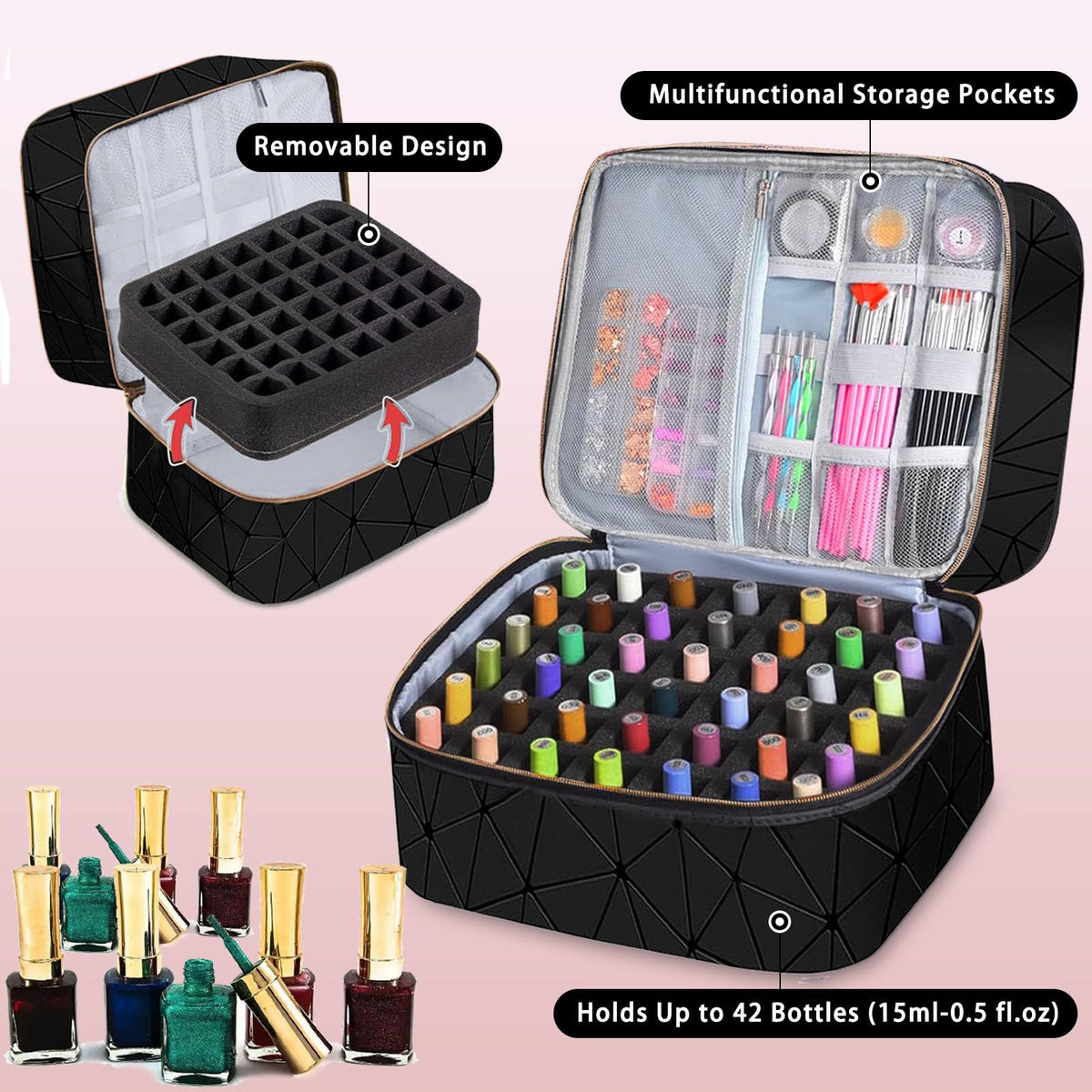 DHXYZZB nail kit storage shows a 3-layer design for flexible organization.