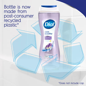 Dial Body Wash Calm & Soothe scent essence emphasizes lavender jasmine aroma for calming routine.