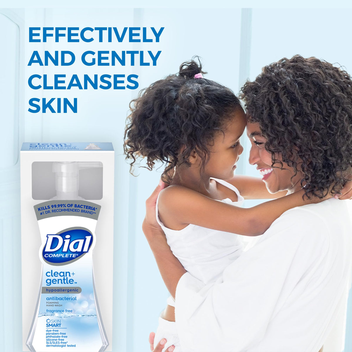 Dial Complete Clean + Gentle foaming hand wash bacteria kill claim on packaging.