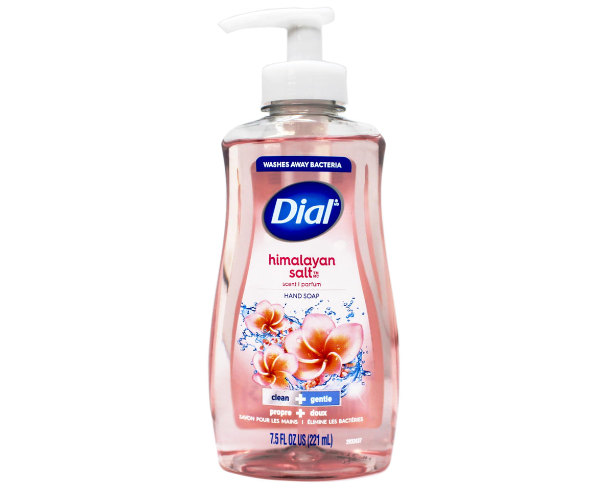Dial Himalayan Pink Salt & Water Lily hand soap back of bottle showing moisture.