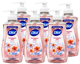 Bathroom counter featuring Dial Himalayan Pink Salt hand soap.