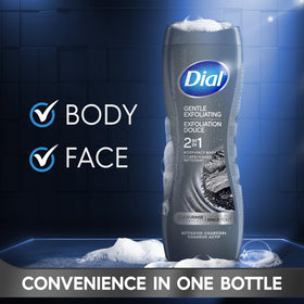 Dial Men 2in1 face body wash pour shot provides convenient, all-in-one cleansing routine.