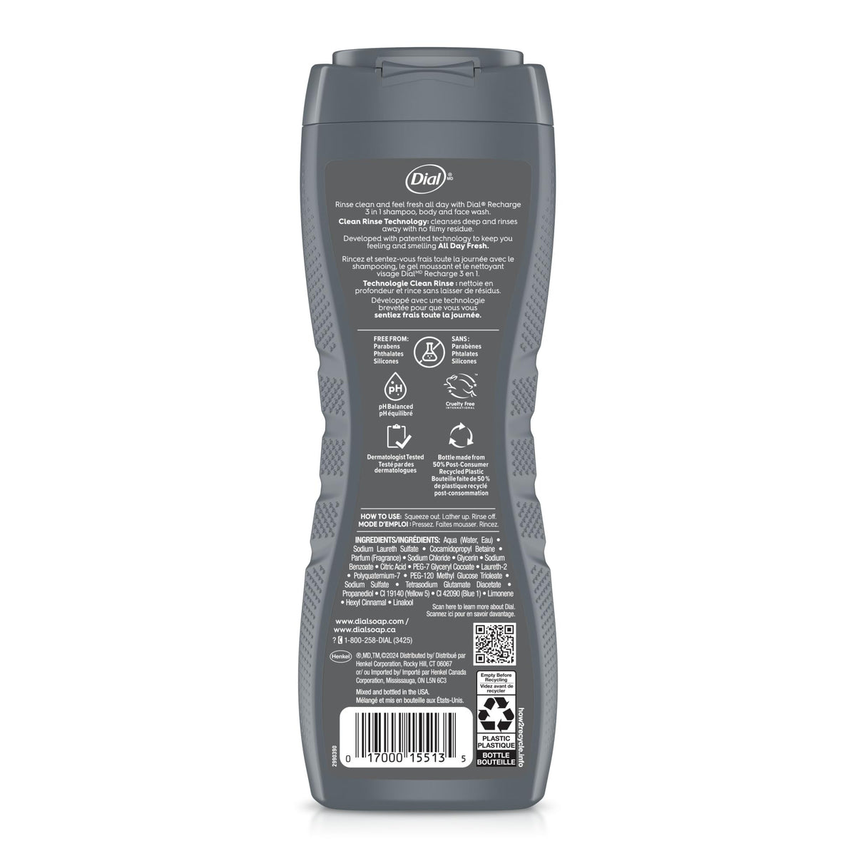 Dial Men 3 in 1 Recharge cedar leaf scent conveys fresh aroma