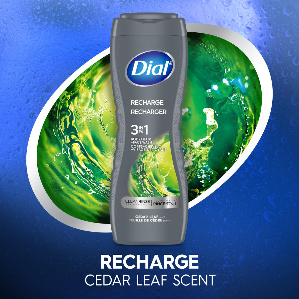 Dial Men 3 in 1 Recharge eco packaging highlights post-consumer recycled plastic