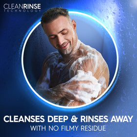 Dial Men gentle exfoliation bubbles highlight smoother-feeling skin after shower.