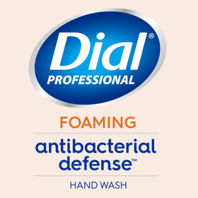 Dial Professional foaming hand wash on hands delivering rich lather with aloe