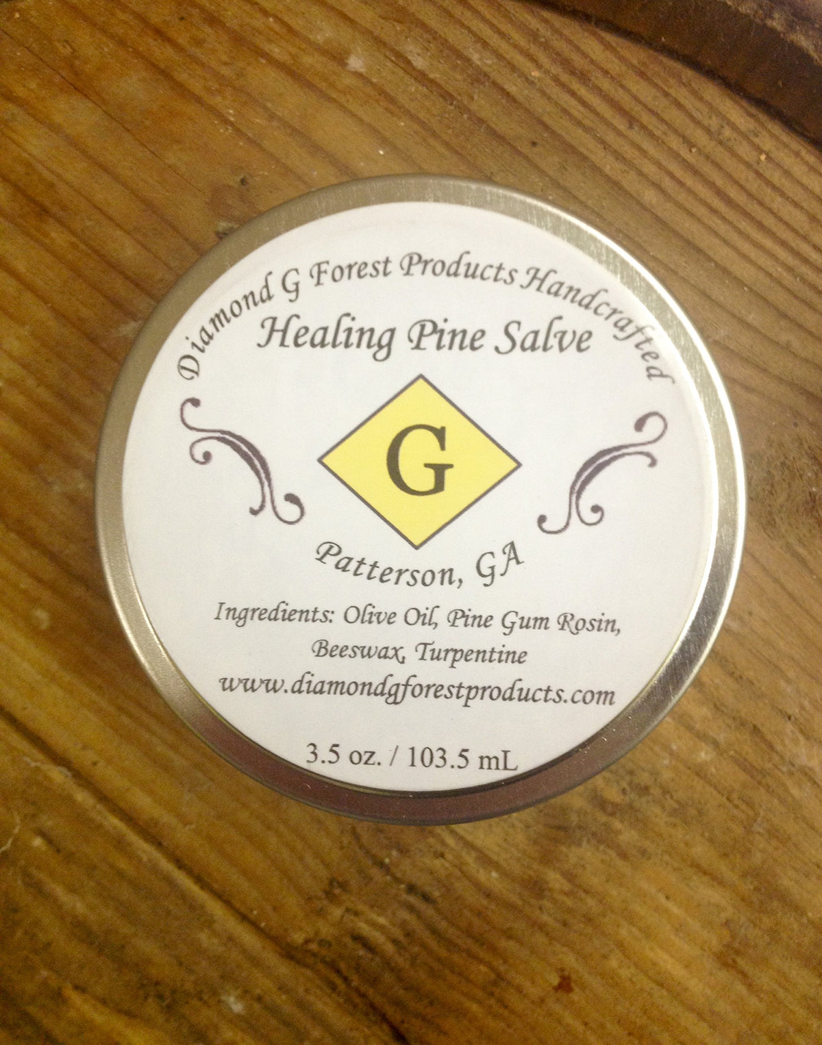 Diamond Healing Pine Salve packaging box highlights handcrafted Georgia-made product