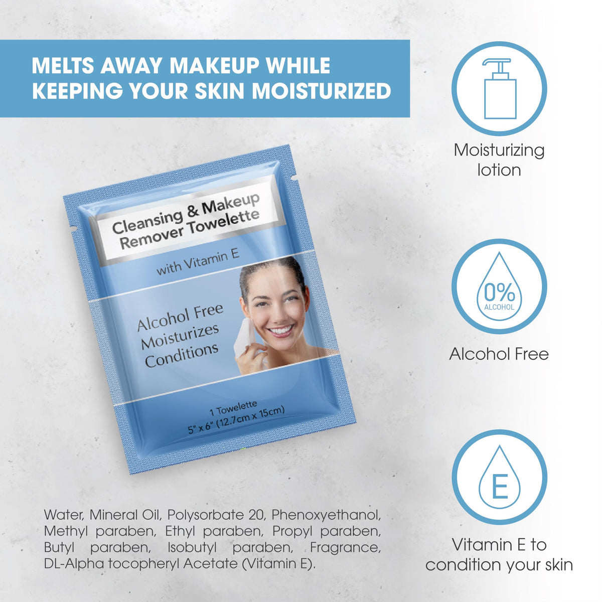 Diamond Wipes vitamin E nourishes skin during daily cleansing.