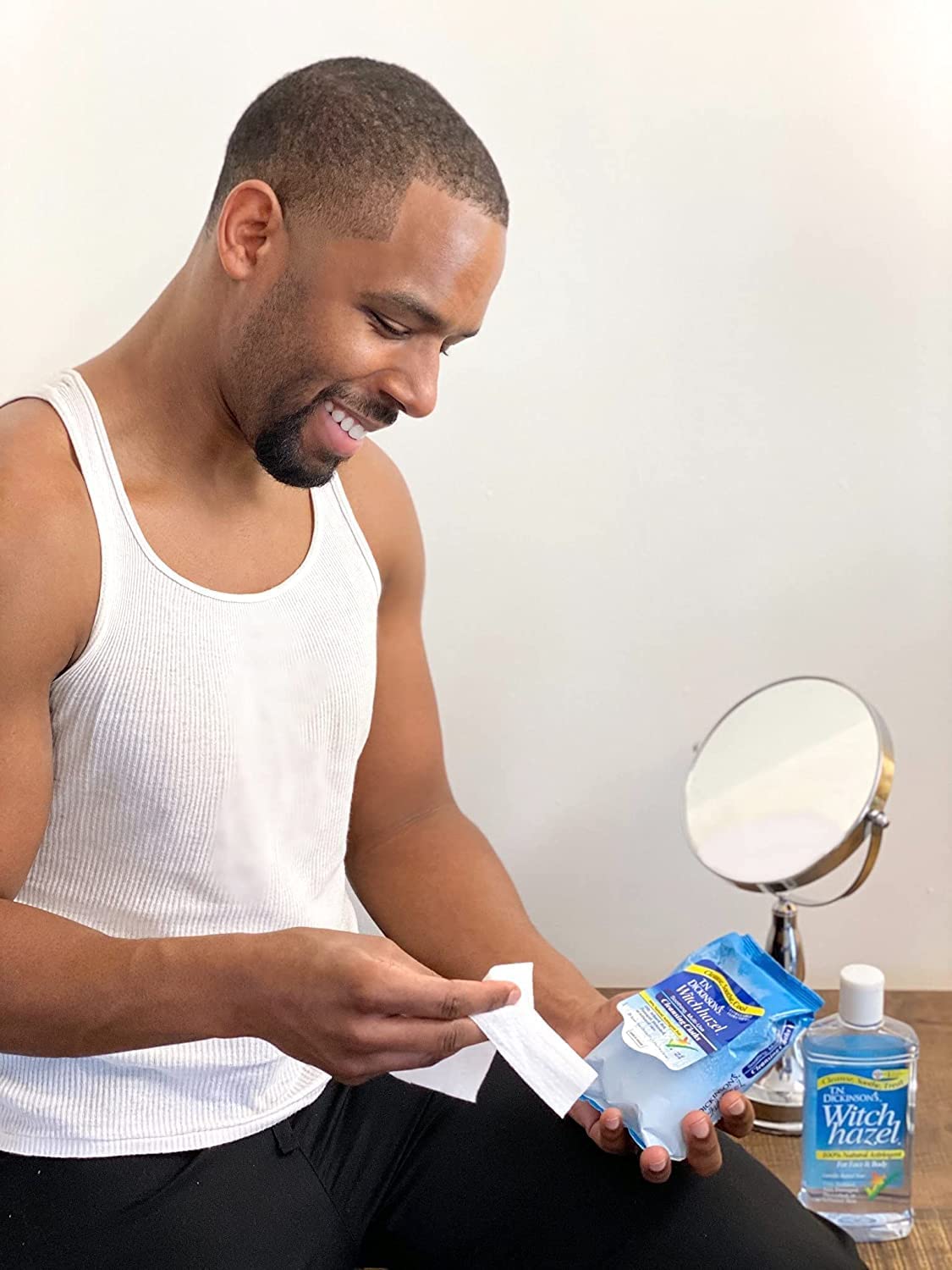 Dickinson's Witch Hazel used after shaving to calm skin.