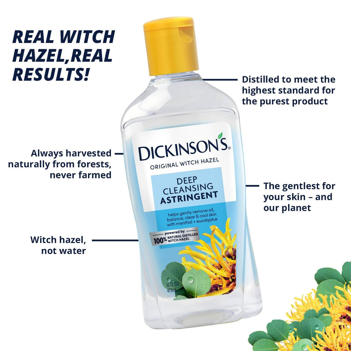 Dickinson's Witch Hazel cooling with eucalyptus for refreshed, soothed skin.