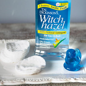 Dickinson's Witch Hazel applied to the face for soothing, cooling relief.