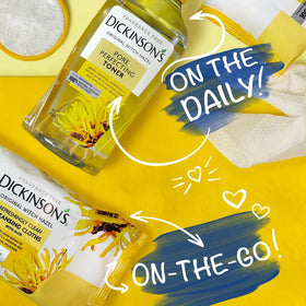 Dickinson's Witch Hazel Toner on cotton pad ready for application.