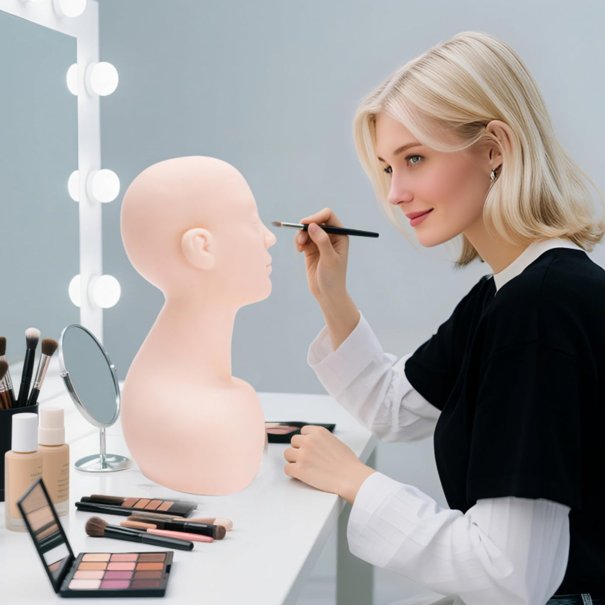 Dicunoy cosmetology training head supports versatile skincare, makeup, and massage drills.