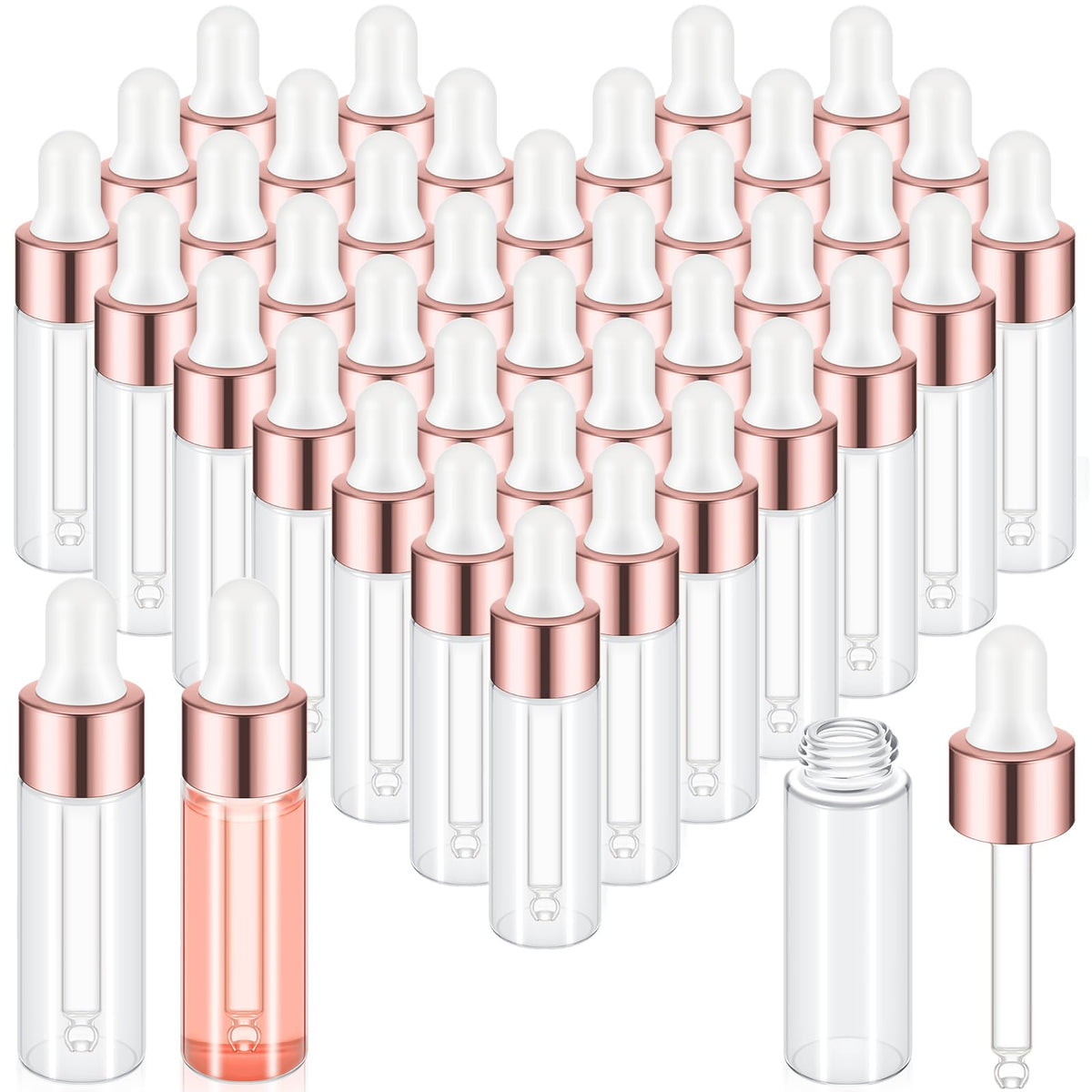Didaey mini glass dropper bottles with rose gold caps for essential oils, ideal for portable samples