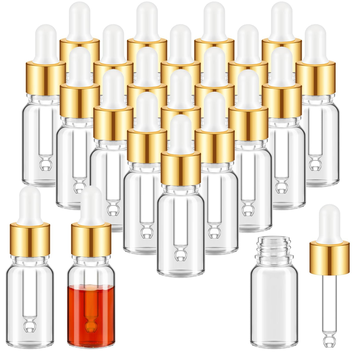 Didaey 100pcs mini glass oil dropper bottles with gold caps, ideal for travel storage