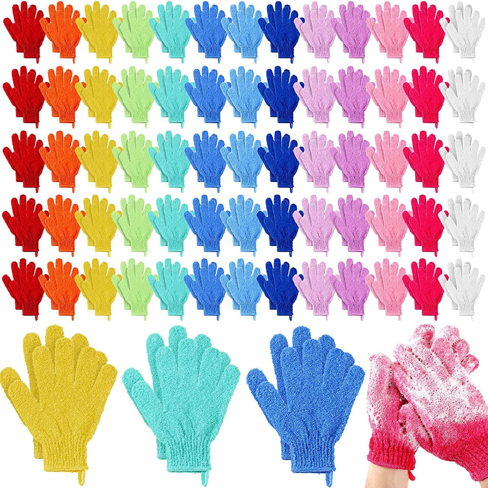Didaey exfoliating gloves in a colorful bulk pack for thorough body cleansing