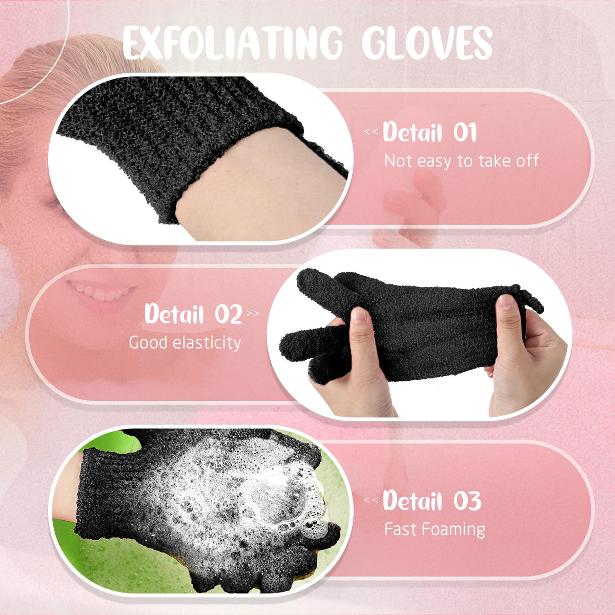 Didaey exfoliating gloves back view showing broader coverage for back area.