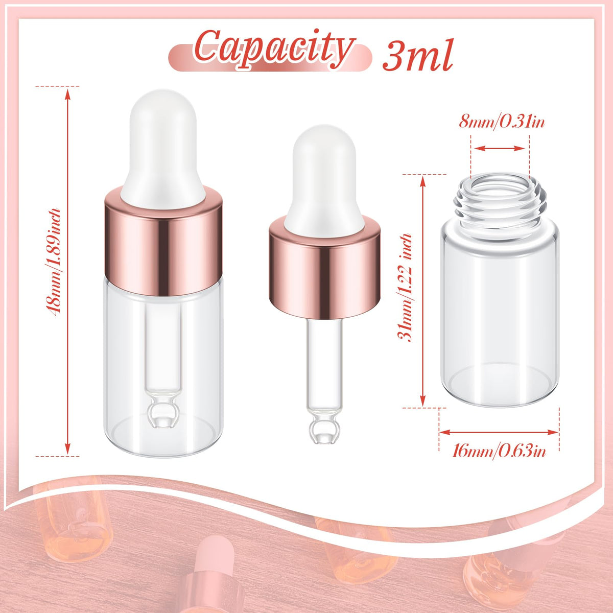 Didaey mini glass dropper with rose gold cap for precise sample dispensing.