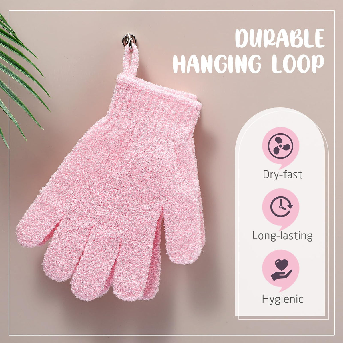 Didaey pink body scrub gloves ideal for arms, legs, and back scrubs.