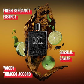 Diesel Bad bergamot citrus note close-up for a fresh, modern vibe.