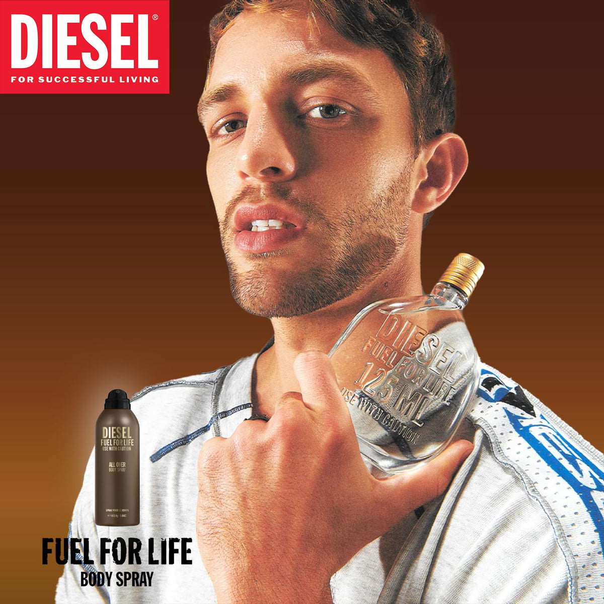 Diesel Fuel For Life bottle with cap close-up conveys rugged style