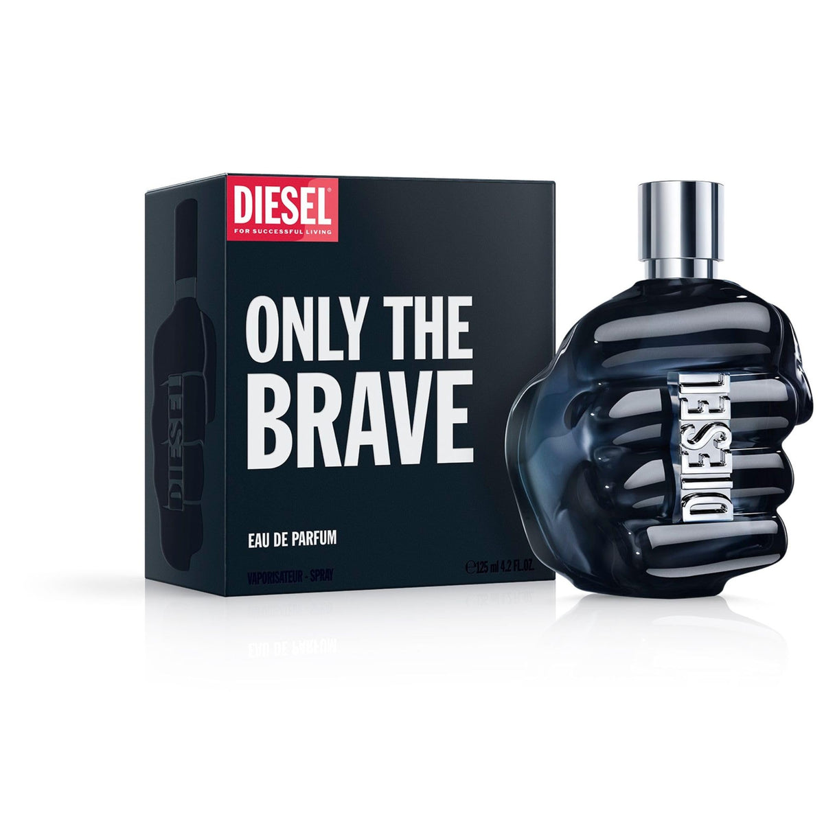 Diesel Only The Brave full bottle on blue background evokes bold confidence.