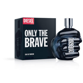 Diesel Only The Brave full bottle on blue background evokes bold confidence.