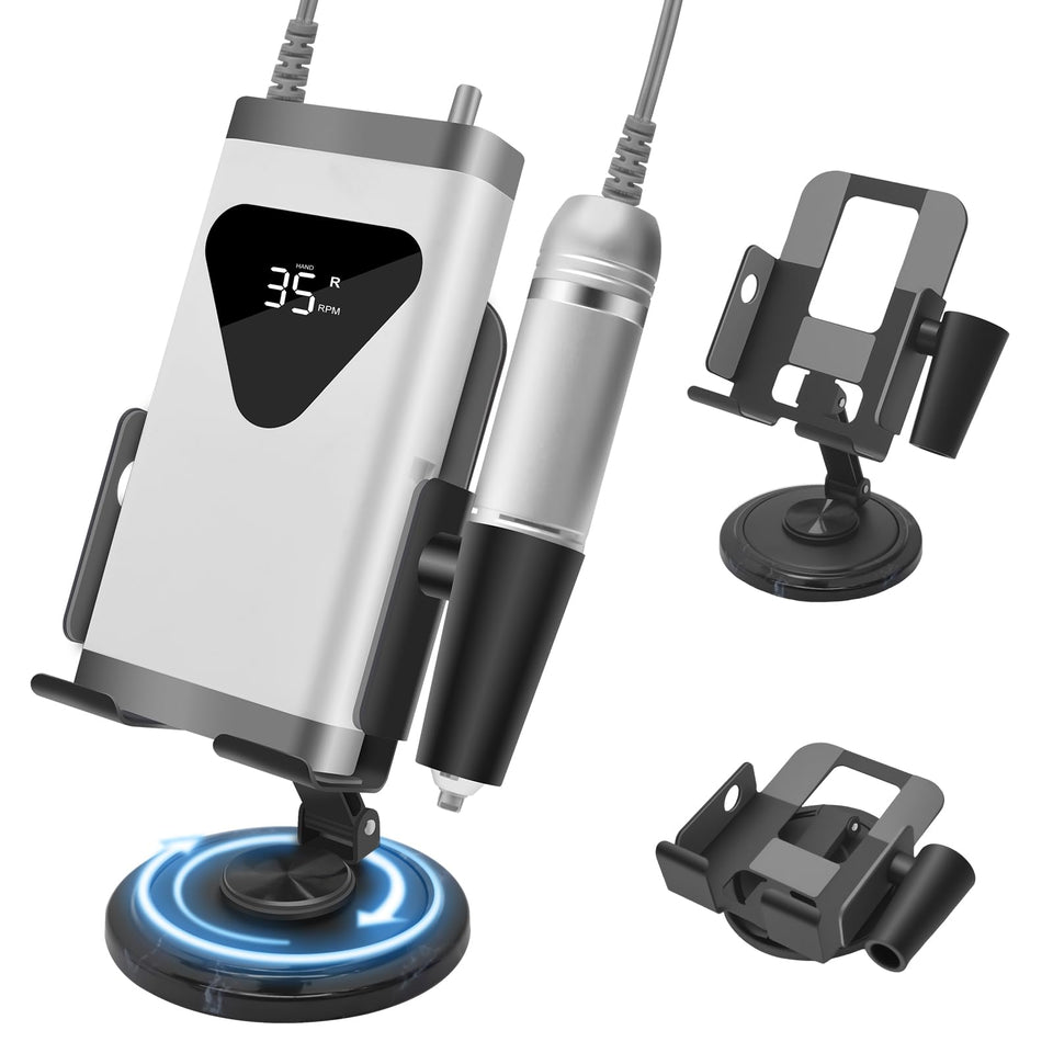 Diesisa Nail Drill Holder with 360-degree rotation base for smooth adjustments.