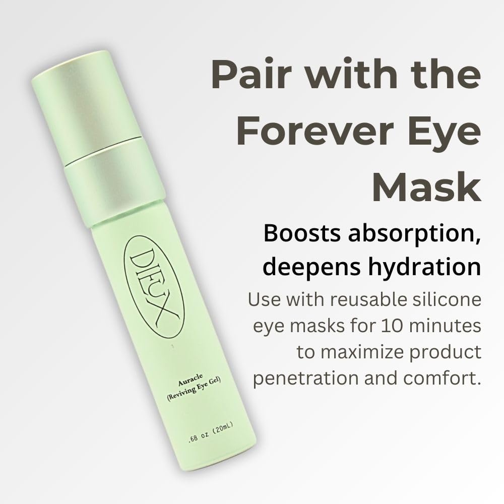 Dieux Auracle Eye Gel on a tidy vanity routine setup